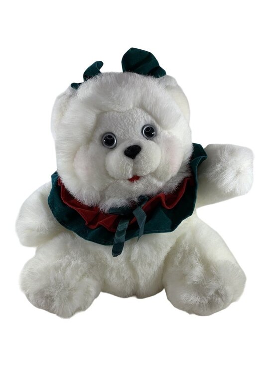 dandee Other - Vintage Dan Dee Christmas Teddy Bear 10" Ruffles Bow Holiday White Plush Stuffed